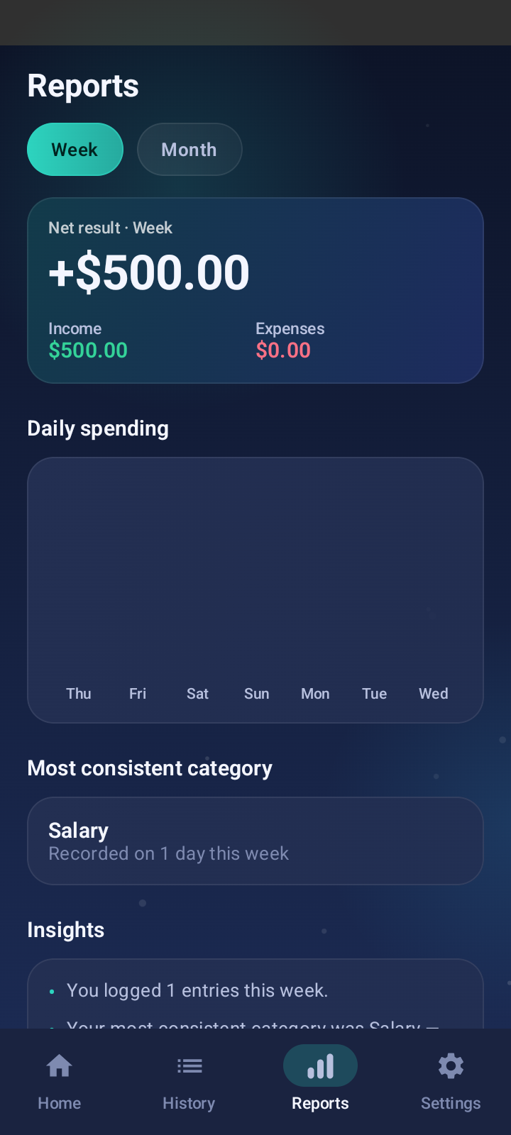 Finance Journal home screen