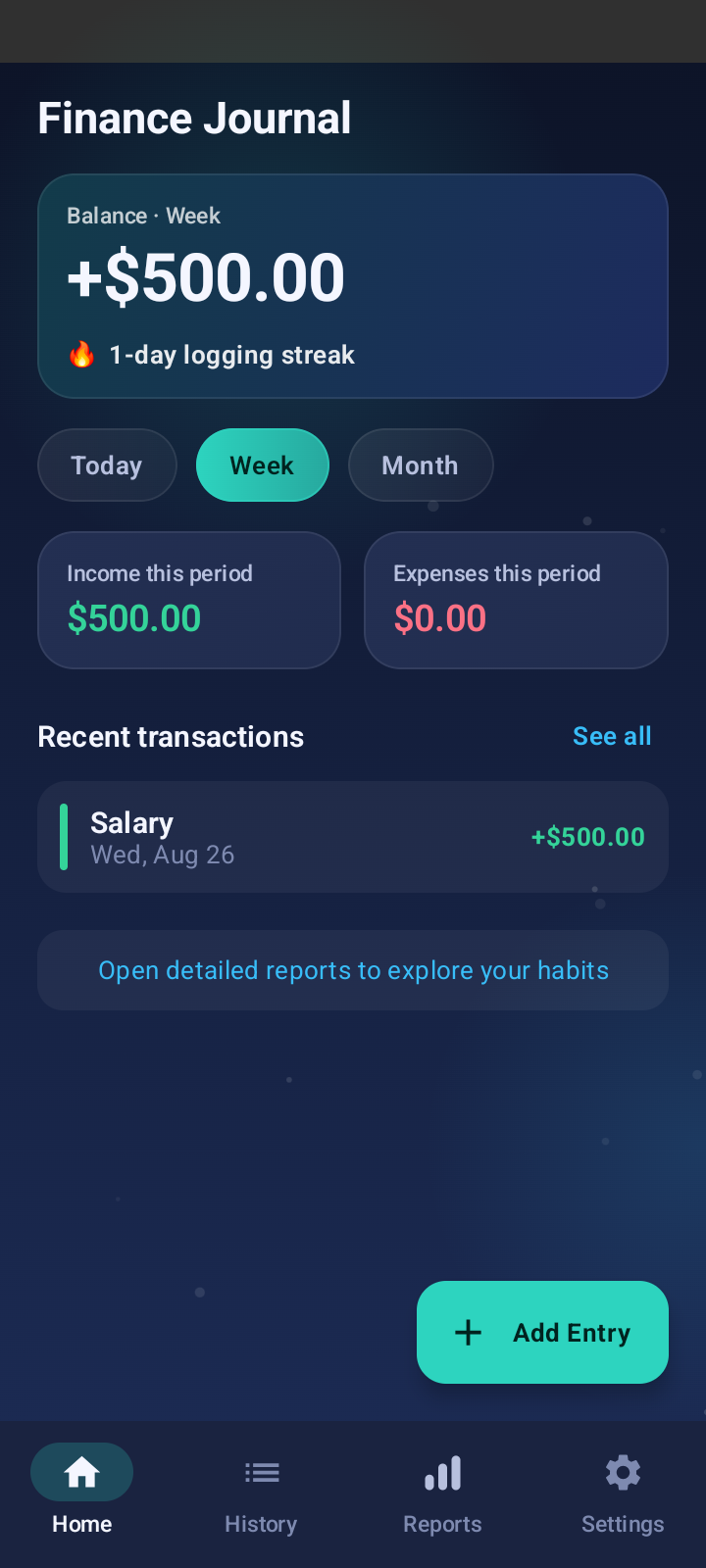 Finance Journal reports screen